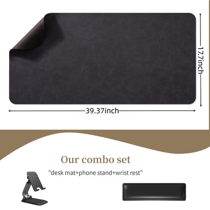Leather Desk pad for Computer and laptops, Ideal for Gaming and Office use, Large Mouse pad and Keyboard mat,Desk mat Special for man. A complimentary Wrist pad and Phone Stand (Black, 39.37"*17.7")