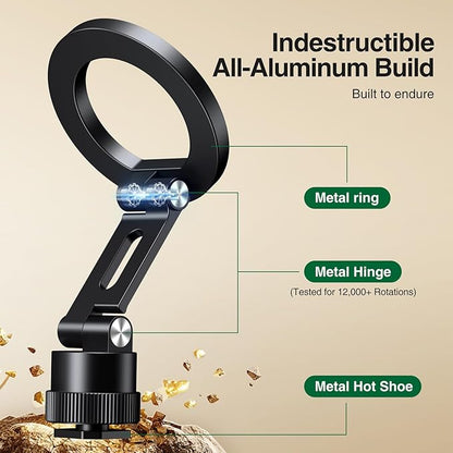 elitehood Magnetic Magsafe Tripod Phone Mount Holder, Foldable Phone Holder for Tripod Attachment with 1/4” Screw & Cold Shoe, All Aluminum iPhone Mount Adapter for Recording Shooting Vlogging