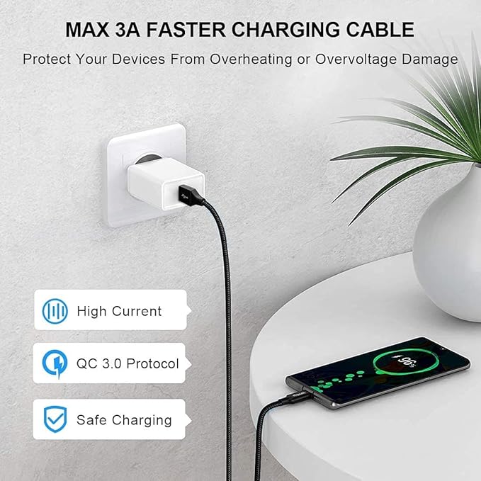 Long USB C Cable [12ft, 2-Pack], etguuds Fast Charging USB A to Type C Charger Cable Braided for Samsung Galaxy S22 S21 S20 Ultra 5G S10 S10E S9 Note 20 10 9, A10e A20 A33 A32 A50 A70, LG, Moto, Pixel