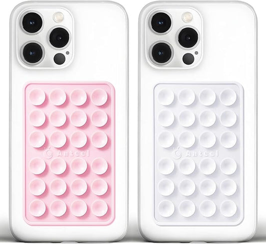 JingJinYY Medium-Sized Silicone Suction Phone Case Adhesive Mount, Enhanced Suction Power and Upgraded Thickened Sticky Phone Grip, Durable, Hands-Free Sticky Phone Holder, 2.28"x3.46" (LPK&WHT)