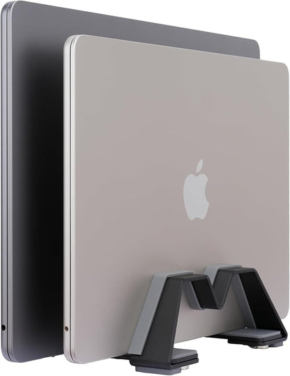 Adjustable Dual Vertical Laptop Stand - Supports 2 Devices Holder, Fit for All Laptops(10-30mm Thickness) - Fashion Design, Adjustable Width, Anti-Slip & Scratch-Resistant, Patented Design