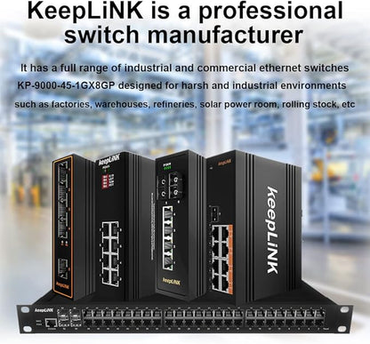 8 Port Industrial PoE Switch Unmanaged, Gigabit PoE Switch with 8 PoE+ Ports @245w, 1 SFP Slot, DIN Rail Hardened Network Switch, IP40
