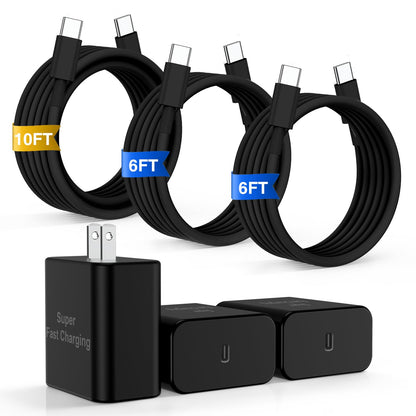 iPhone 17 16 Pro Max Charger Fast Charging, Super Fast USB C Chargers for iPhone 17 (6FT+6FT+10FT) Type C Chargers Cord with Fast Charger Block for iPhone 17/16/15 Series/iPad/ GalaxyS26/S25 Black