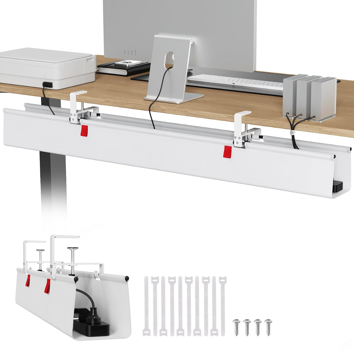 Univivi No Drill Under Desk Cable Management Tray, 48 inch Cable Management
