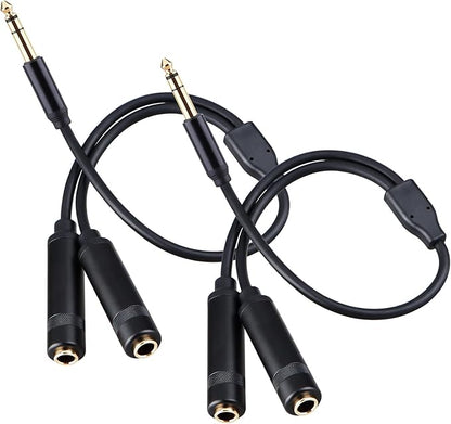 HOSONGIN 1/4" Stereo Splitter Cable (2-Pack), 1/4 Inch TRS Male to Dual TRS Female Y Adapter, Gold-Plated, Noise-Free Audio Cable for Headphones, Amplifiers, Studio, 1.6Ft (20 inch)