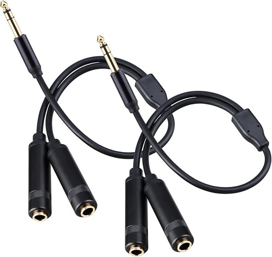 HOSONGIN 1/4" Stereo Splitter Cable (2-Pack), 1/4 Inch TRS Male to Dual TRS Female Y Adapter, Gold-Plated, Noise-Free Audio Cable for Headphones, Amplifiers, Studio, 1.6Ft (20 inch)
