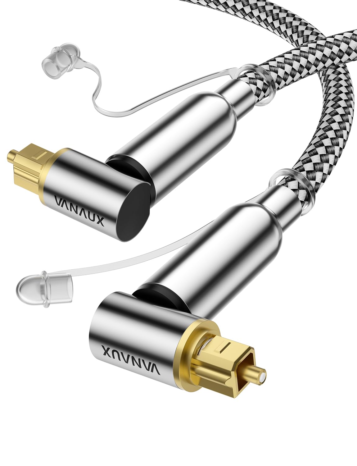 VANAUX 90-Degree Optical Audio Cable 10FT,90 Degree to 90 Degree Fiber Optic Toslink Cable(24K Gold-Plated Connectors,Braided Jacket) Ideal for Tight Spaces,Home Theater,Soundbars,Gaming Consoles