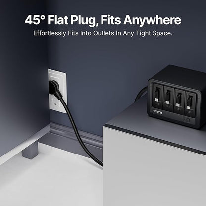 Gitryin 12-in-1 Desktop Charging Station with 3 Retractable Type-C Chargers and 1 Lightning Charger, 40W USB-C Power Strip with Flat Plug, Extension Cord with 1020J Surge Protection for Home Office