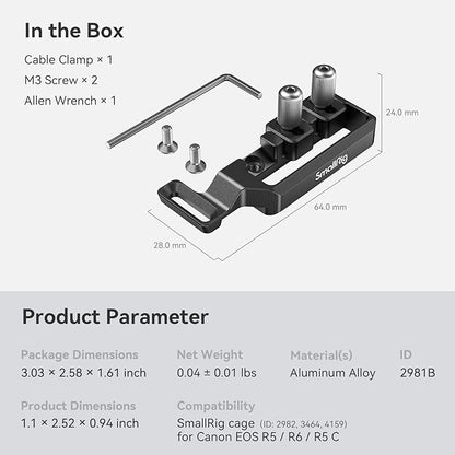SmallRig Cable Clamp for HDMI and USB-C for Canon R5 / R6 / R5 C Cage 2982/3464 and R6 Mark II Camera Cage 4159-2981
