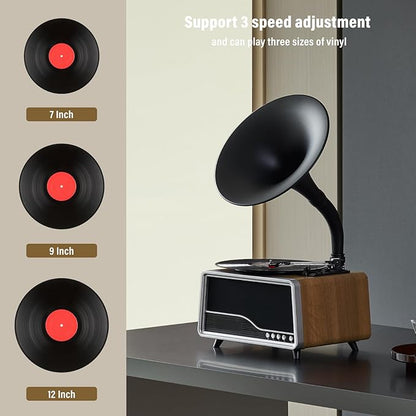 Vintage Gramophone Record Player，Italian Style Gramaphone Vintage Phonograph Nostalgic Record Player with Vinyl Record Player/Bluetooth 5.3/Remote Contro/USB/FM/AUX for Home Decoration