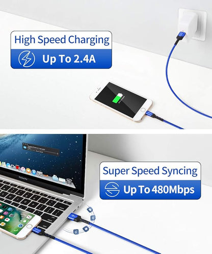 JSAUX Apple MFi Certified Lightning Cable 4ft, iPhone Charger Cable Nylon Braided Heavy Duty, Upgraded C89 USB Lightning Cord for iPhone 11 Xs Max X XR 8 7 6s 6 Plus SE 5 5s, iPad, iPod-Blue