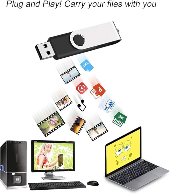JUANWE 4GB USB Flash Drive 100 Packs, 2.0 Bulk Thumb Drives USB Stick with 360° Swivel Shell, Mutipack Jump Drives Memoria USB for Data Storage/Files Backup/Data Transfer on PC/Tablet/Mac - Black
