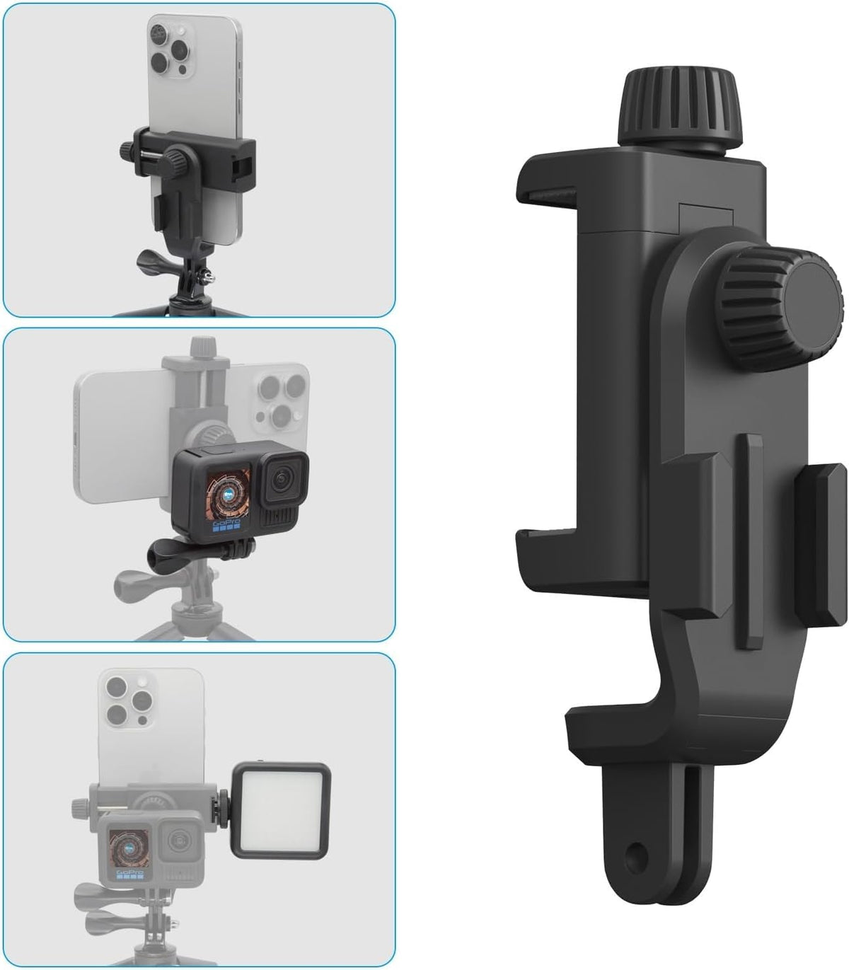 Suptig Phone Holder for Tripod, Action Camera Tripod Mount Adapter Compatible for iPhone, Gopro, DJI Action, Insta 360, Akaso, Mic, LED Light Photography Accessories