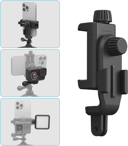 Suptig Phone Holder for Tripod, Action Camera Tripod Mount Adapter Compatible for iPhone, Gopro, DJI Action, Insta 360, Akaso, Mic, LED Light Photography Accessories