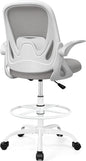 Drafting Chair Tall Office Chair with Flip-up Armrests, Adjustable Height, and Enhanced Lumbar Support - Ergonomic Rolling Stool, Back Support, and Adjustable Foot Rest Ring for Standing Desk Gray