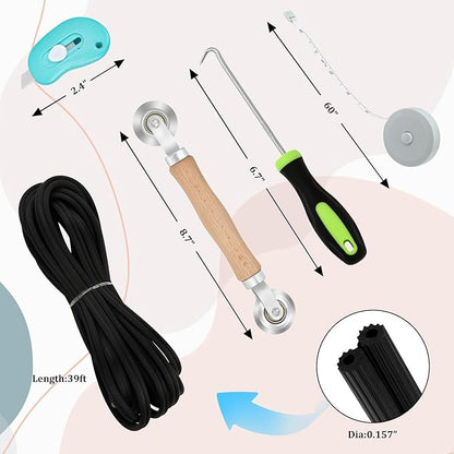 Windows Screen Replacement and Screen Door Repair Kit, 6Pcs Window Screen Fiberglass Mesh Kit - Window Screen & Screen Door Mesh & Screen Porch Repair Kit (Black, 59" x 106")