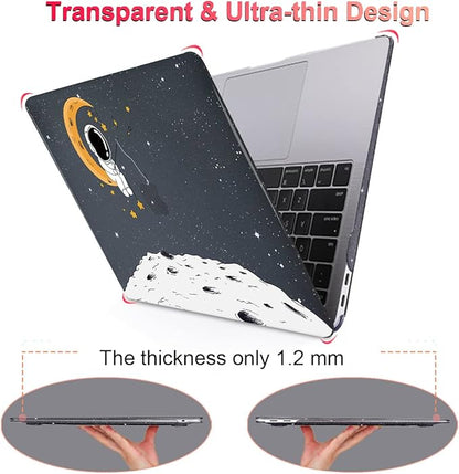 for MacBook Air 13 inch Case 2021 2020 2019 2018 Release M1 A2337 A2179 A1932 Retina Display with Touch ID, Shiny Plastic Hard Shell Case Keyboard Cover Screen Protector, Astronaut Moon