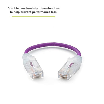 TRUECABLE Cat6 Component Rated Patch Cable, Unshielded (U/UTP), 6in, Purple, 28AWG Solid Copper, Snagless 10G High-Speed Ethernet Cable, PoE++ 4PPoE 100W, UL Listed, RoHS-3, 1 Pack