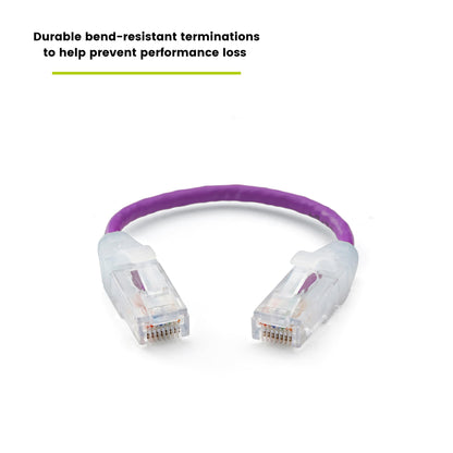 TRUECABLE Cat6 Component Rated Patch Cable, Unshielded (U/UTP), 6in, Purple, 28AWG Stranded Pure Copper, Snagless 10G High-Speed Ethernet Cable, PoE++ 4PPoE 100W, UL Listed, RoHS-3, 1 Pack