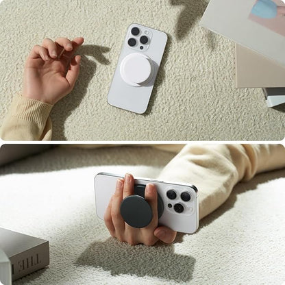 Sinjimoru for MagSafe Phone Grip, Soft Silicone Magnetic Finger Grip for iPhone 16/15/14/13/12, Comfortable One-Touch Holding, M-Tap Tok White