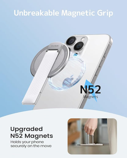 2025 Klearlook for MagSafe Phone Grip with Silicone Finger Strap, Removable Magnetic Phone Ring Holder with Adjustable Kickstand, Finger Phone Ring Grip for iPhone 16/15/14/13/12 Series, White