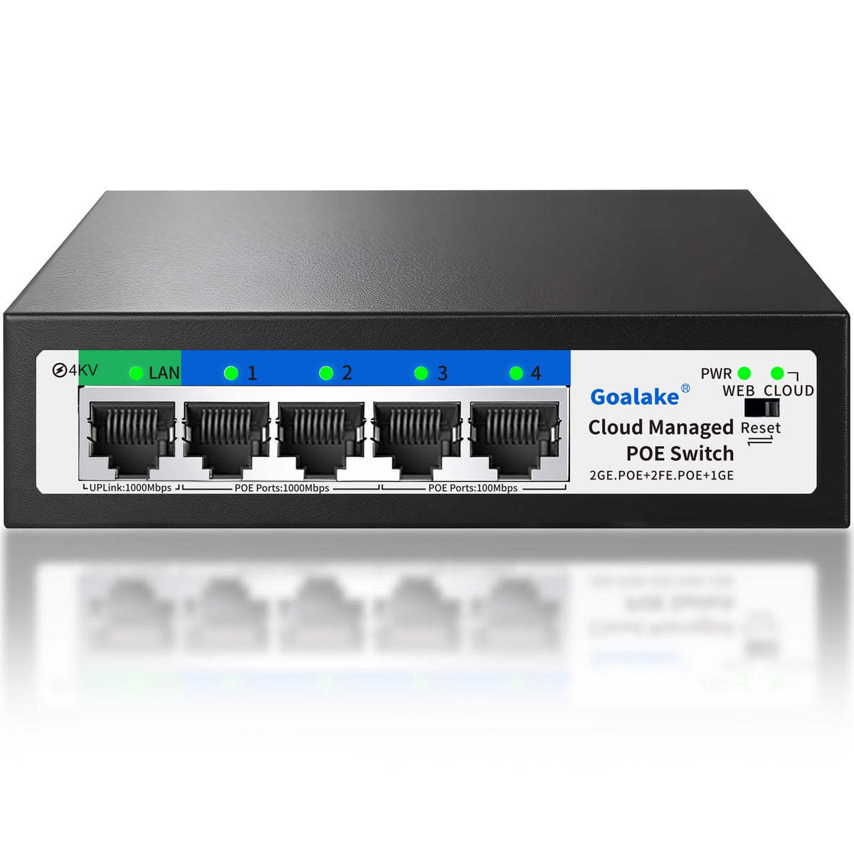 Goalake 28-Port Gigabit Managed PoE Switch (24 PoE+ Ports + 2 Uplink + 2 SFP) – with 250m Extend, VLAN and QoS for Network Segmentation, Plug-and-Play, Industrial Fan, Desktop/Wall Mount