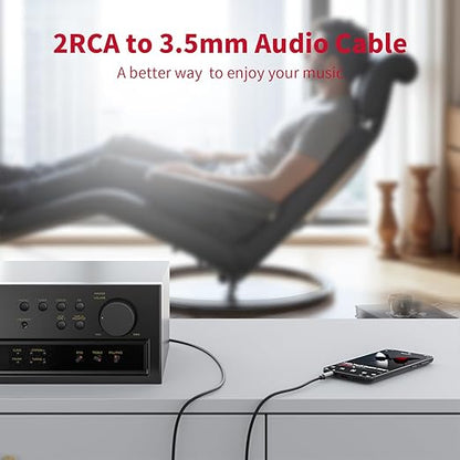 3.5mm to RCA Cable (6.6 Feet/2M),3.5 mm 1/8 to RCA 2-Male Headphone Jack Adapter HiFi Sound Splitter Auxiliary Cord for Smartphone,MP3 Players,Laptops,Tablet,Speaker