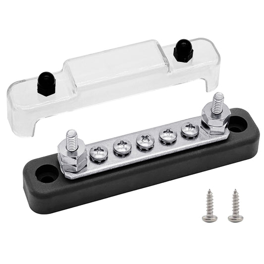2 x M8 (5/16") Power Distribution Block Bus Bar 12V with 5 x M4 (#8) Screws, Ampper 4.3" 200A Marine BusBar Battery Distribution Block W/Cover for Car Boat Solar (Red & Black)