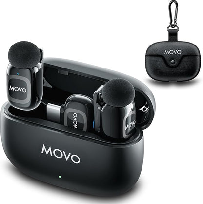 Movo NanoMic Dual USB-C Wireless Microphone for iPhone 15/16 and Up, Android, iPad Pro & Laptops – Wireless Lavalier Mic for USB-C Smartphones & Devices, Great for Vlogging & TikTok