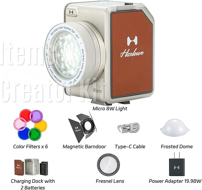 Harlowe Micro Portable Led Light for Camera 8W Bi-Color 2700K-6500K CRI/TLCI 96+ Small Camera Lighting Kit Mini Cube Fill Light for Photography and Video Recording Micro Creator Kit