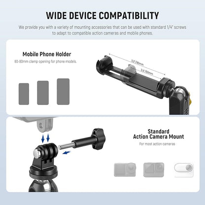 Neewer Magnetic Action Camera Car Mount Kit with Magic Arm Stand & Phone Holder Attachment Compatible with GoPro Hero 13 12 11 10 Go Pro Max DJI Action Insta360 iPhone 16 Pro Max S24 Ultra, GP-40