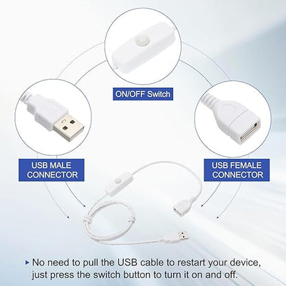 MECCANIXITY USB Extension Cable with ON/Off Button Switch 1m USB Male to Female Extension Cord for Desk Lamp Fan LED Light Strip White Pack of 1