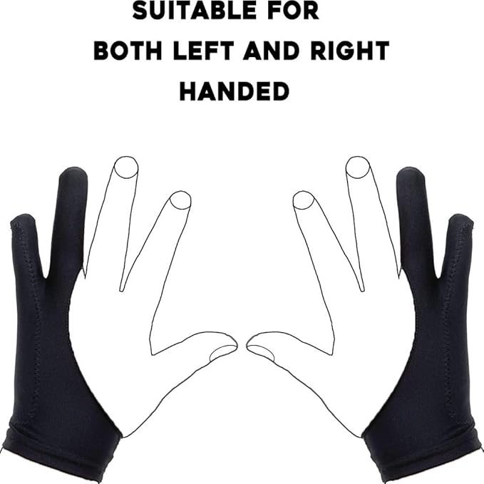 AKX Artist Glove, Palm Rejection Drawing Glove for Graphic Tablet, iPad - Smudge Guard, 2-Finger, Good for Left and Right Hand (Black, Medium, 2 Pack)