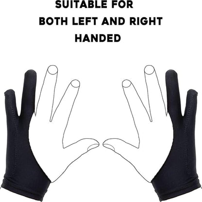 AKX Artist Glove, Palm Rejection Drawing Glove for Graphic Tablet, iPad - Smudge Guard, 2-Finger, Good for Left and Right Hand (Black, Large, 2 Pack)