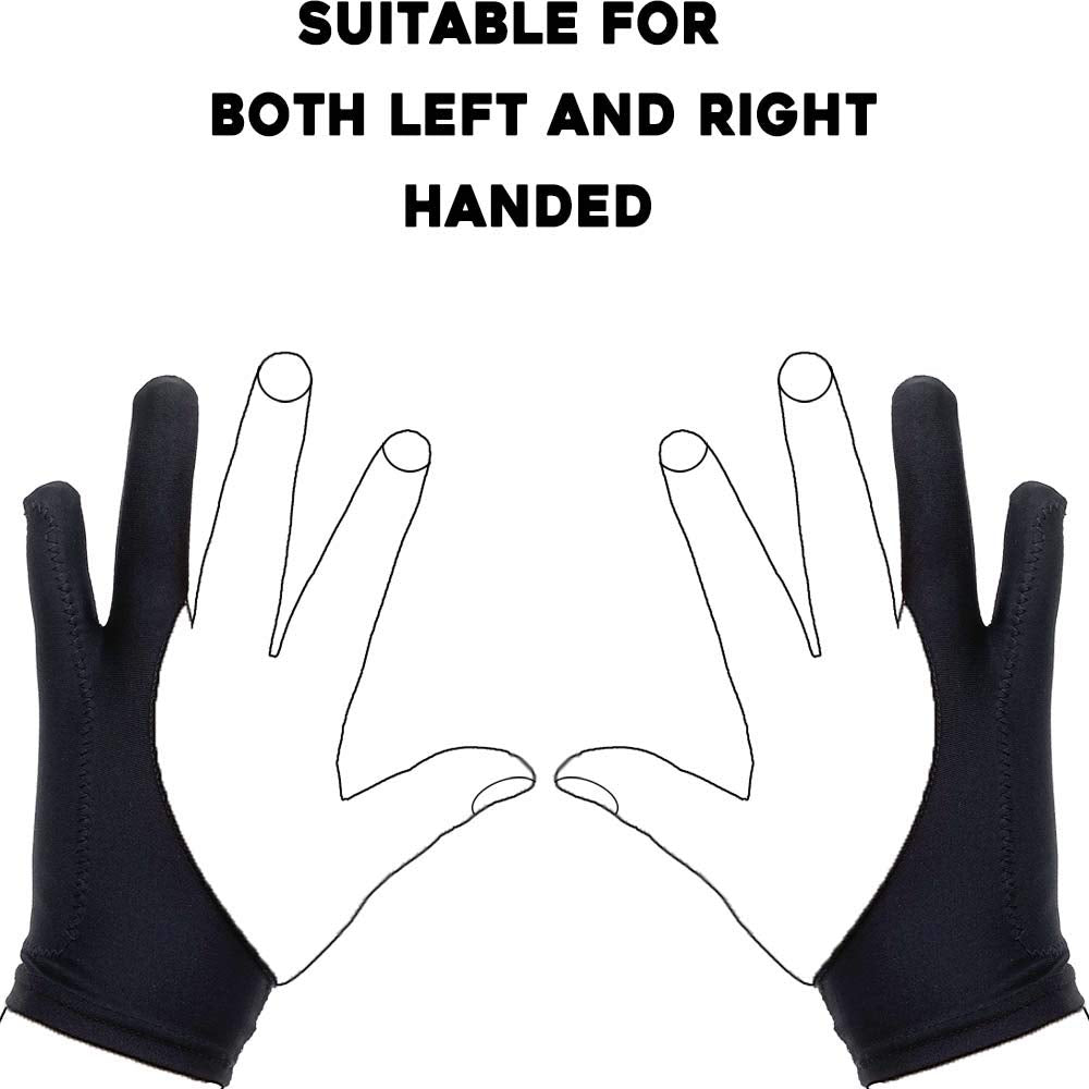 AKX Artist Glove, Palm Rejection Drawing Glove for Graphic Tablet, iPad - Smudge Guard, 2-Finger, Good for Left and Right Hand (Black, Large, 2 Pack)