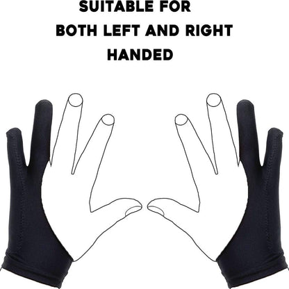 AKX Artist Glove, Palm Rejection Drawing Glove for Graphic Tablet, iPad - Smudge Guard, 2-Finger, Good for Left and Right Hand (Black, Large, 2 Pack)