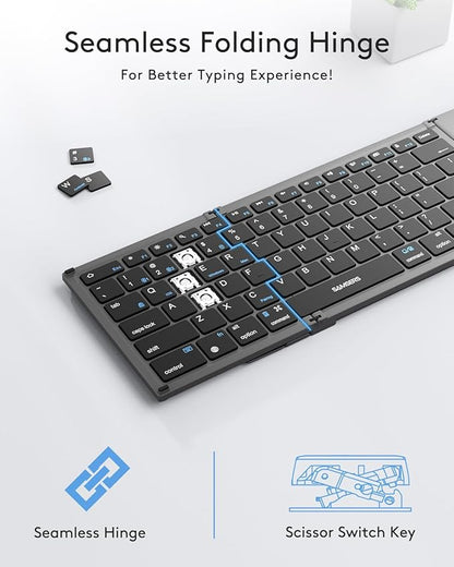 Samsers Foldable Bluetooth Keyboard with Touchpad, Full-Size Dual-Mode Wireless Folding, Rechargeable Portable Travel for iOS Android Windows Mac OS, Support 4 Device(BT5.1x3 + 2.4G)