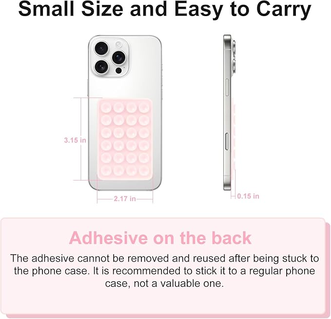 2PCS Silicone Suction Phone Case Mount, Non Slip Suction Cup, Hands-Free Phone Accessories Holder for Selfies and Videos, Silicone Adhesive Stand Sticky for Cell Phone Light Pink