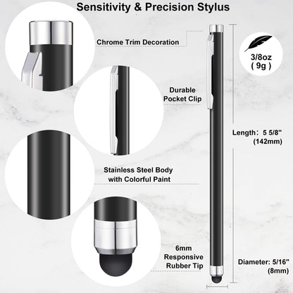 Linfanc Stylus Pens for Touch Screens - 12 Pack High Sensitivity and Precision Capacitive Stylus, Matte Black with 24 Extra Tips