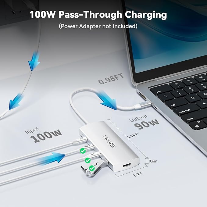 VANGREE USB C Hub 8 in 1, 3 USB-C+3 USB-A 3.2 10Gbps, 4K60Hz HDMI, 100W PD