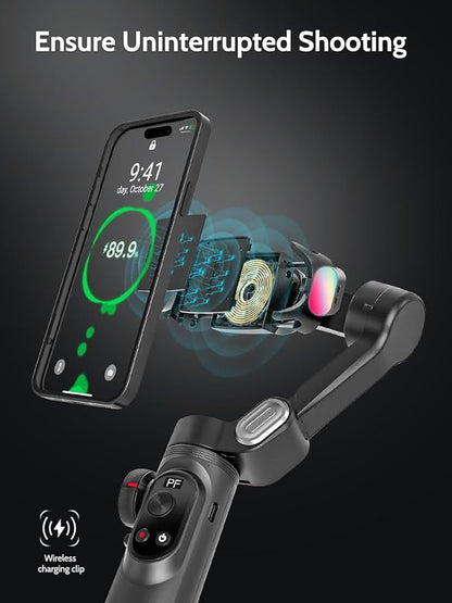 3-Axis Gimbal Stabilizer for Smartphone w/RGB Magnetic Fill Light Phone Gimbal for iPhone/Android Foldable iPhone Stabilizer w/Upgraded Face Tracking Vlog Recording-Smart X Pro Kit
