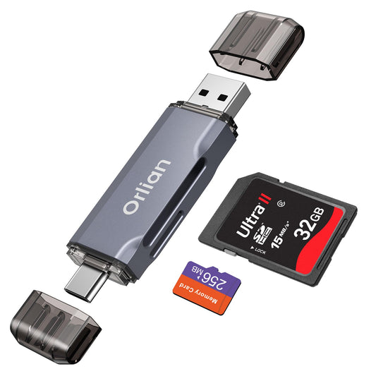 USB 3.0 SD Card Reader,Dual Slots USB 3.0 Type C to Micro SD Card Adapter, Memory Card Reader Adapter for MicroSD, SDHC, SDXC, RS-MMC, MMC, Compatible with Laptop, iPhone 16/15,MacBook Android (Gray)