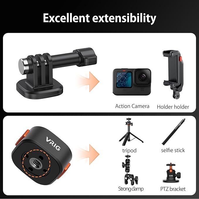 VRIG Quick Release Base Mount Kit for GoPro Accessories, Magnetic Quick Release Camera Tripod Mounts for Insta 360, DJI Osmo Action 5Pro/4/3,Go Pro Hero 13 12 11 10 9,with 1/4" Screw Hole for Tripod