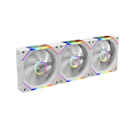 GAMDIAS AEOLUS P2-1203 120mm ARGB PWM Fan (3 Pack, no Hub), Include Reverse Fan Blade x3 & Controller, ARGB Sync, Easy Installation & Cabless Daisy-Chain Design, Silent Operation, Up to 2400RPM, White