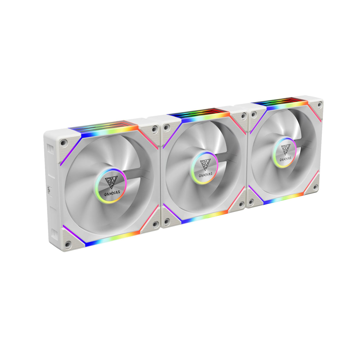 GAMDIAS AEOLUS P2-1203 120mm ARGB PWM Fan (3 Pack, no Hub), Include Reverse Fan Blade x3 & Controller, ARGB Sync, Easy Installation & Cabless Daisy-Chain Design, Silent Operation, Up to 2400RPM, White
