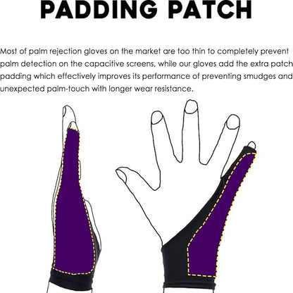 AKX Artist Drawing Glove Small - 2 Pack Palm Rejection for iPad - Smudge Guard, 1 Finger, Fingerless, Good for Left and Right Hand, Black | AK-010