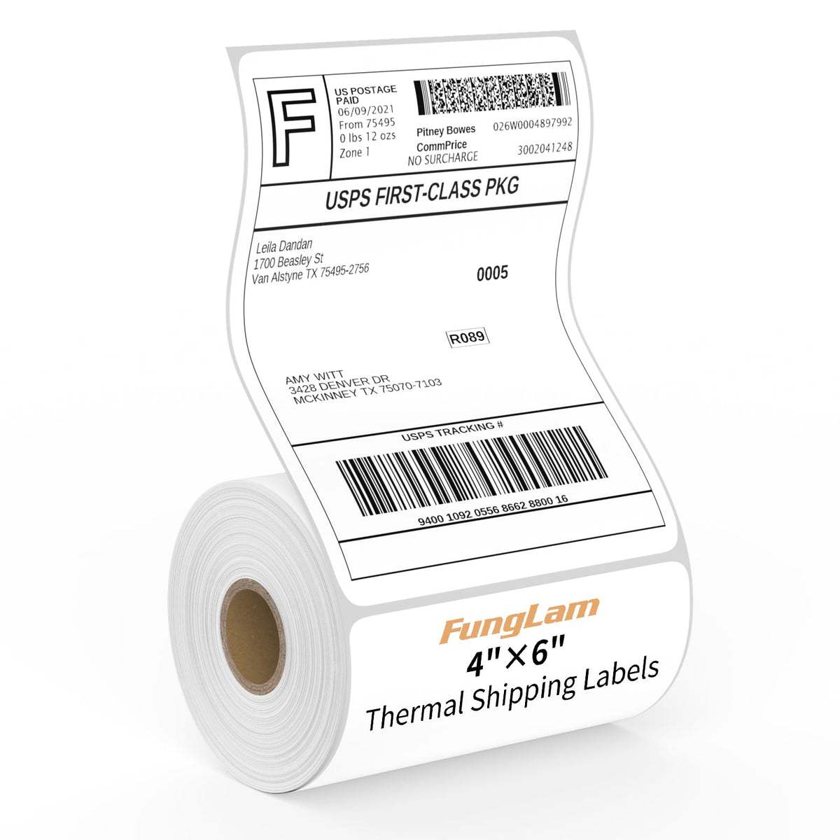 FungLam 100 Rolls 4x6 Direct Thermal Shipping Labels, 250 Labels Per Roll, 1" Core, Perforated, White Mailing Postage Shipping Label Compatible with Zebra 2844 ZP-450 ZP-500 ZP-505