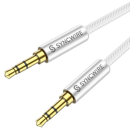 SYNCWIRE Aux Cable 3.5 mm Audio Cable - 2 m Nylon Jack Cable for Headphones, Apple iPhone iPod iPad, Echo Dot, Home/Car Stereos, Smartphones, MP3 Players and More - Silver