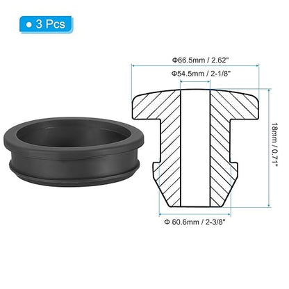 PATIKIL 60.6mm / 2-3/8 Inch Drill Hole,2-1/8 Inch ID Rubber Grommets, 3Pcs Top Hat Grommet for Wiring Eyelet Ring Gasket Automotive Firewall Cable Hole Plugs Wires Protection, Black