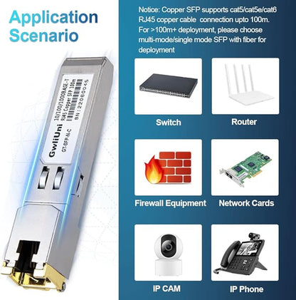 10Pcs 1.25Gbps RJ45 Copper SFP, 10/100/1000Base-T transceiver Module 100m for Switch, Router, Firewall, Network Card, Media Converter etc